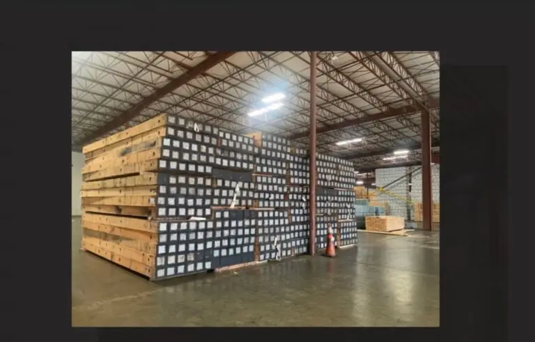 Eucalyptus timber mats inventory storage at central distribution hub for construction projects