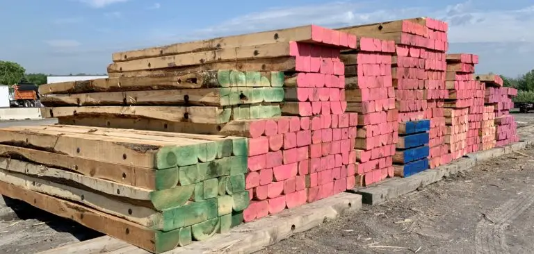 Typical mixed hardwood timber mats showing inconsistent species and dimensions in a storage yard