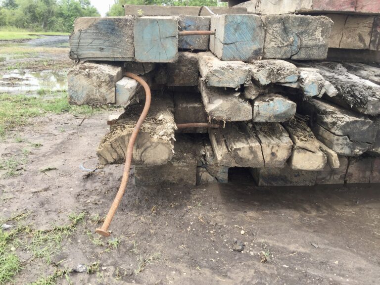 Mixed hardwood mats circa 2019. Note geometry, half rounds and rot.